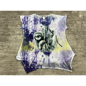 Sunshirt Top Womens XL Purple Sloth Graphic Shortsleeve Made in USA